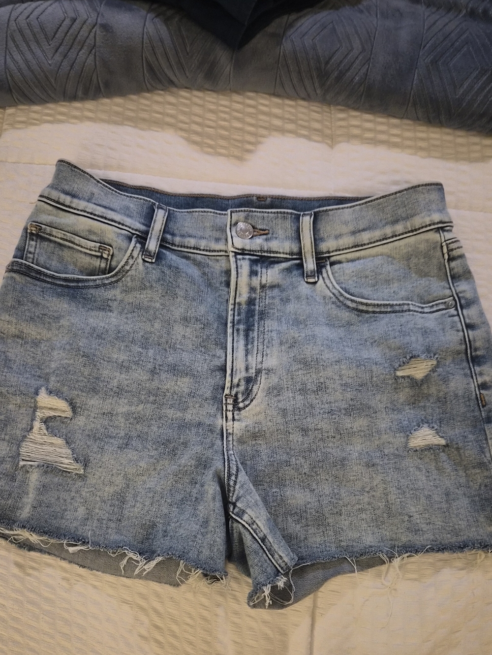 Express Light Blue Distressed Denim Jean Shorts